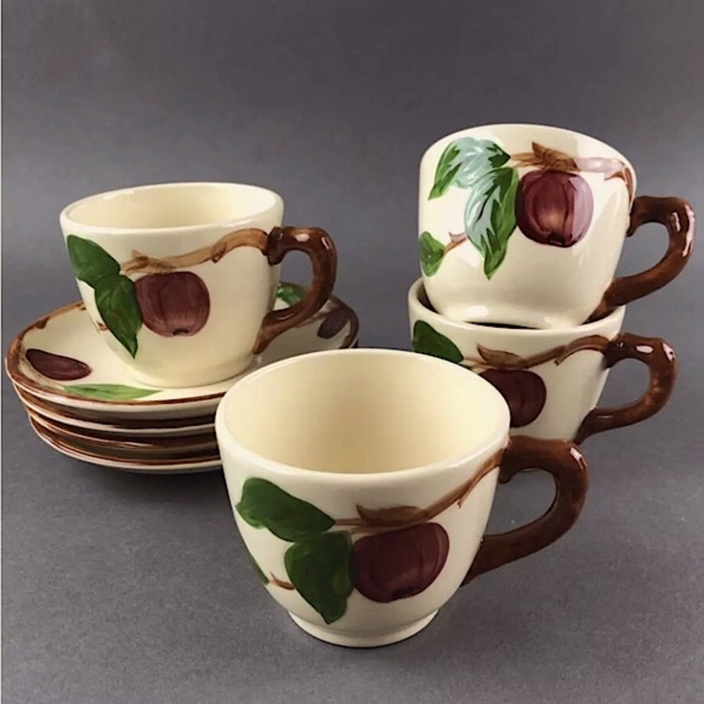 Franciscan Vintage Apple pattern Tea Cups & Saucers set of 4 with USA Backstamp